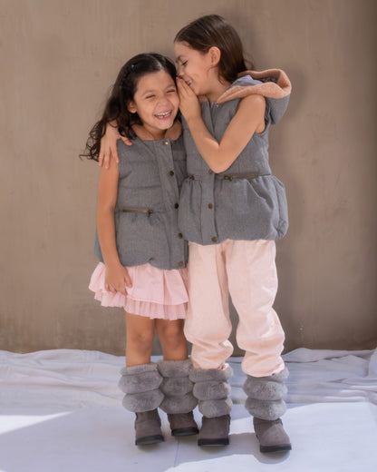 Bota Mediana Niña 7621 Gris con Peluche