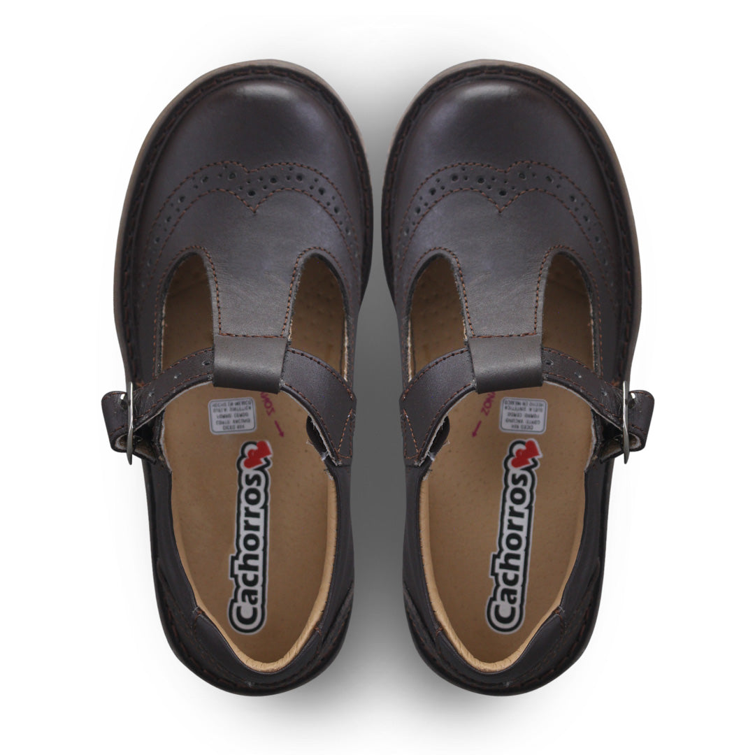 Zapato Escolar Niña 9001 Piel Café