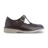 Zapato escolar niña 9002 piel café con hebilla y traba t