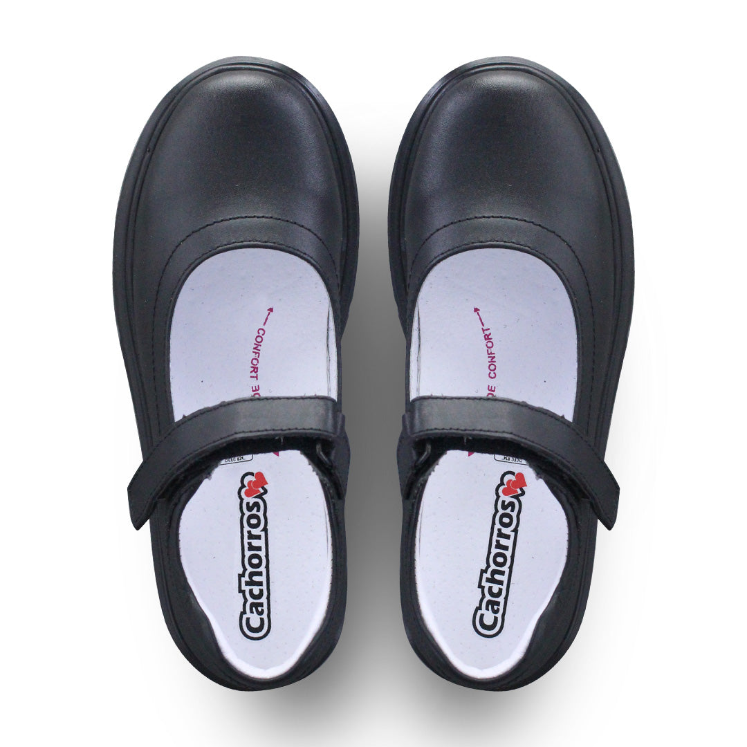 Zapato Escolar Niña 9130 Piel Negra Velcro