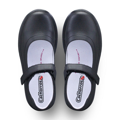 Zapato Escolar Niña 9130 Piel Negra Velcro