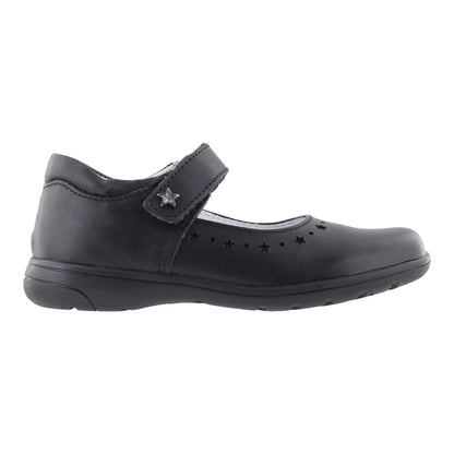 Zapato Escolar Niña 9131 Piel Negra Velcro con Estrellas