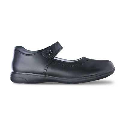 Zapato Escolar Niña 9131 Piel Negra Velcro con Estrellas
