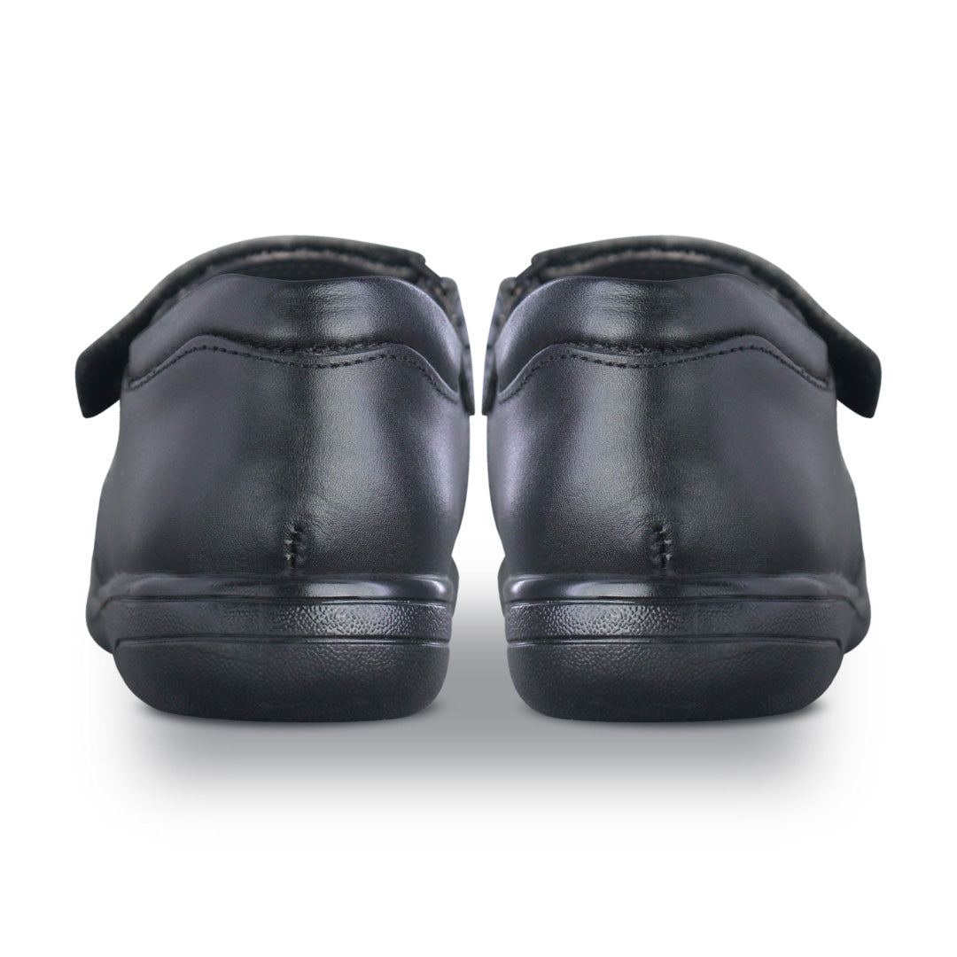 Zapato Escolar Niña 9131 Piel Negra Velcro con Estrellas