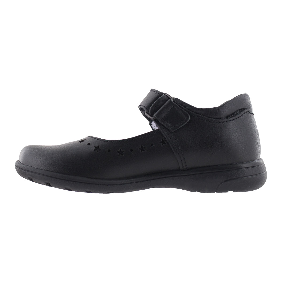 Zapato Escolar Niña 9131 Piel Negra Velcro con Estrellas