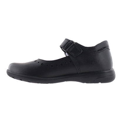 Zapato Escolar Niña 9131 Piel Negra Velcro con Estrellas