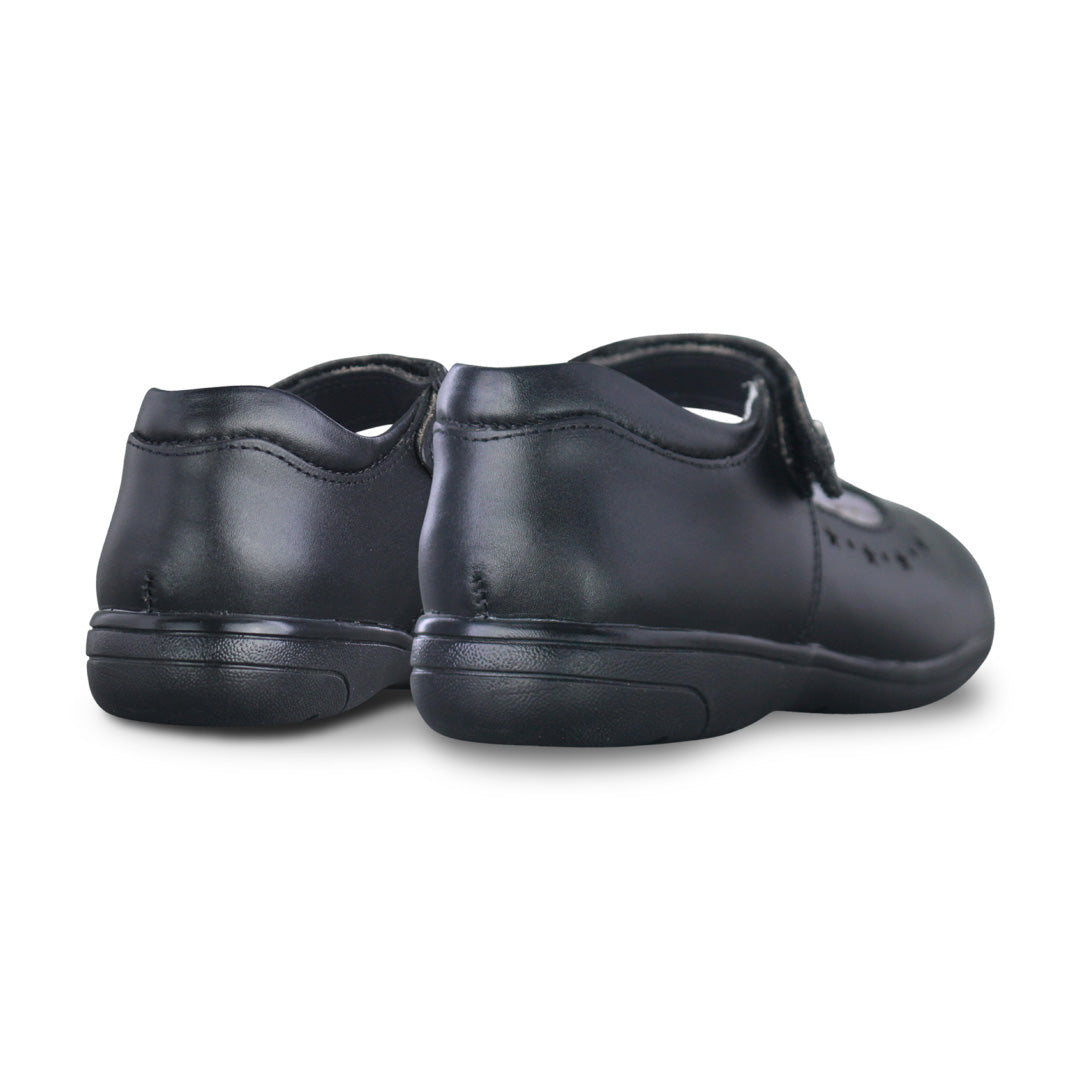 Zapato Escolar Niña 9131 Piel Negra Velcro con Estrellas