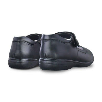 Zapato Escolar Niña 9131 Piel Negra Velcro con Estrellas
