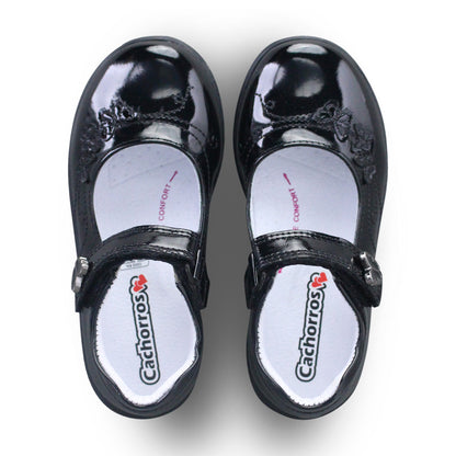 Zapato escolar Niña 9134 Piel Charol Negro con bordado de mariposas
