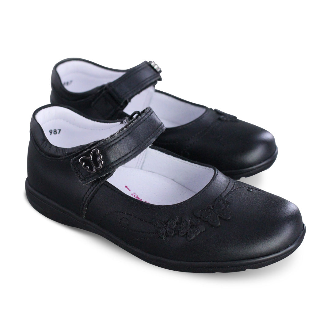 Zapato Escolar Niña 9134 Piel Negra Velcro