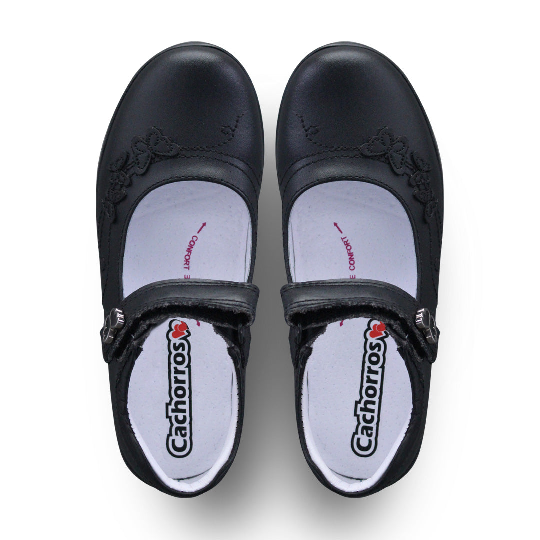 Zapato Escolar Niña 9134 Piel Negra Velcro