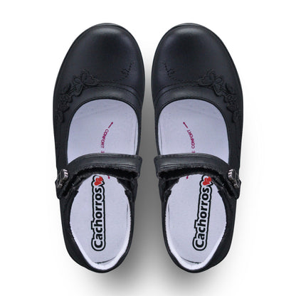 Zapato Escolar Niña 9134 Piel Negra Velcro