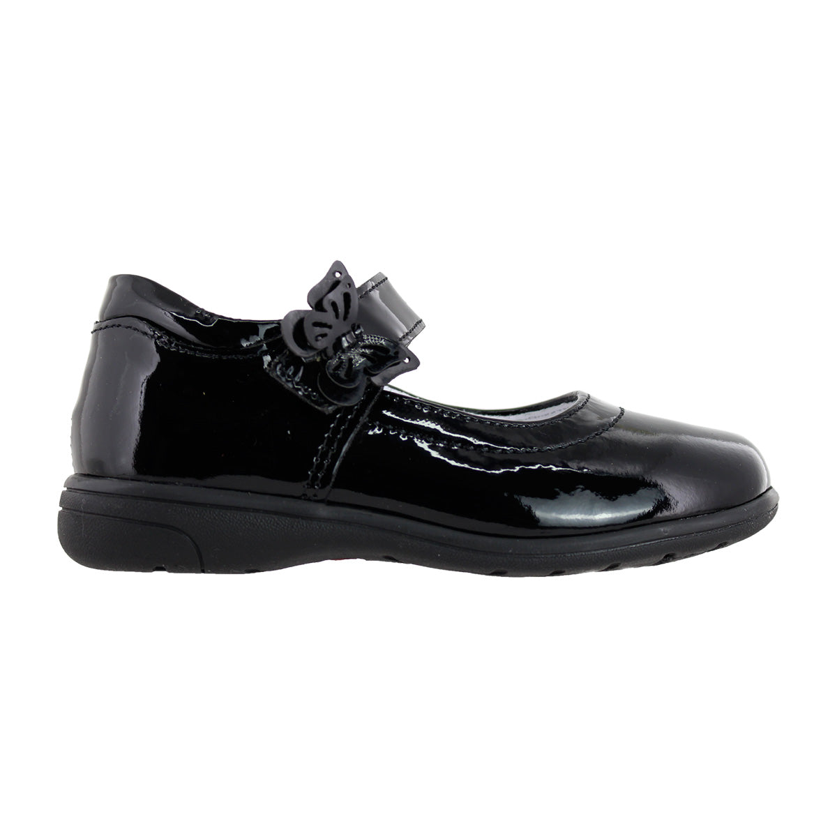 Zapato Escolar Niña 9142 Charol Negro Velcro con Mariposa