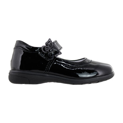 Zapato Escolar Niña 9142 Charol Negro Velcro con Mariposa