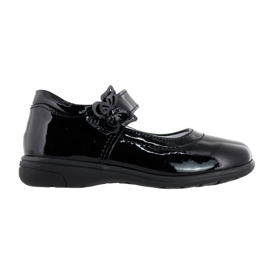 Zapato Escolar Niña 9142 Charol Negro Velcro con Mariposa