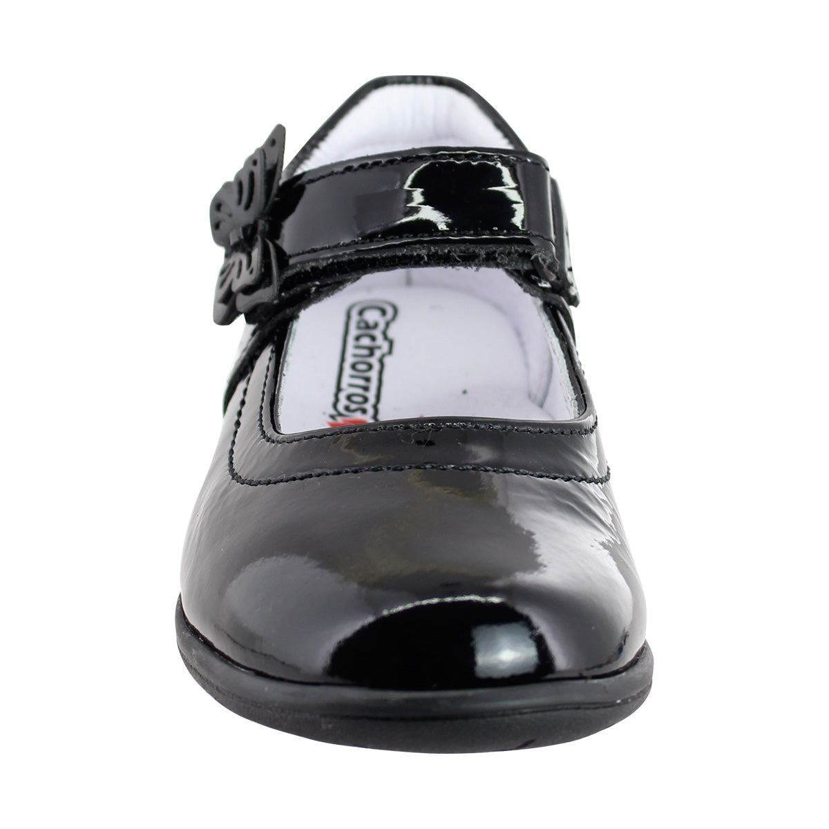 Zapato Escolar Niña 9142 Charol Negro Velcro con Mariposa