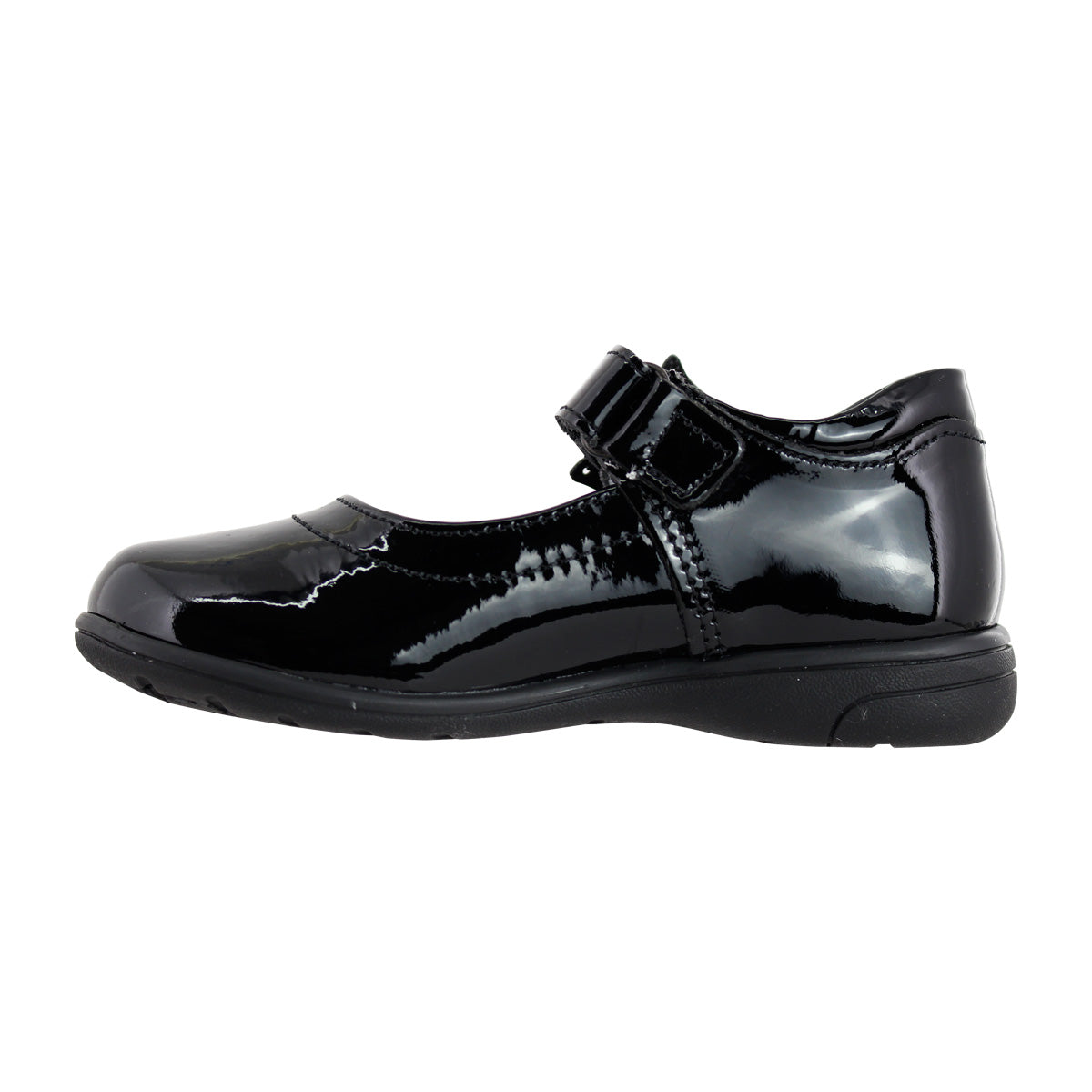 Zapato Escolar Niña 9142 Charol Negro Velcro con Mariposa