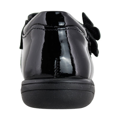 Zapato Escolar Niña 9142 Charol Negro Velcro con Mariposa