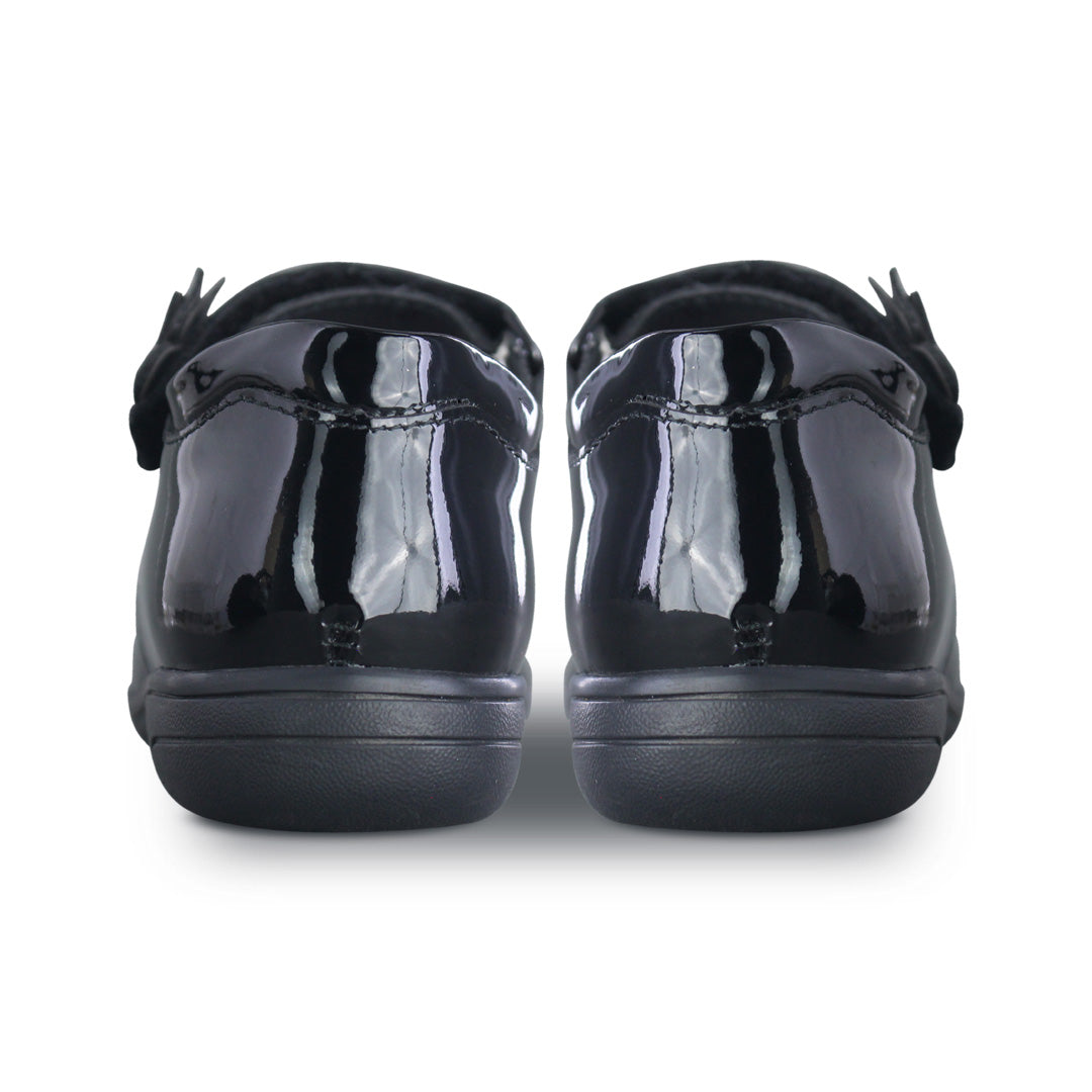 Zapato Escolar Niña 9142 Charol Negro Velcro con Mariposa