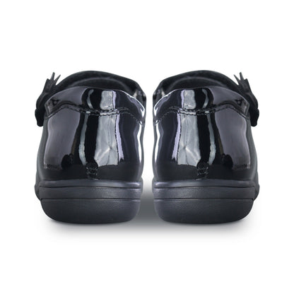Zapato Escolar Niña 9142 Charol Negro Velcro con Mariposa