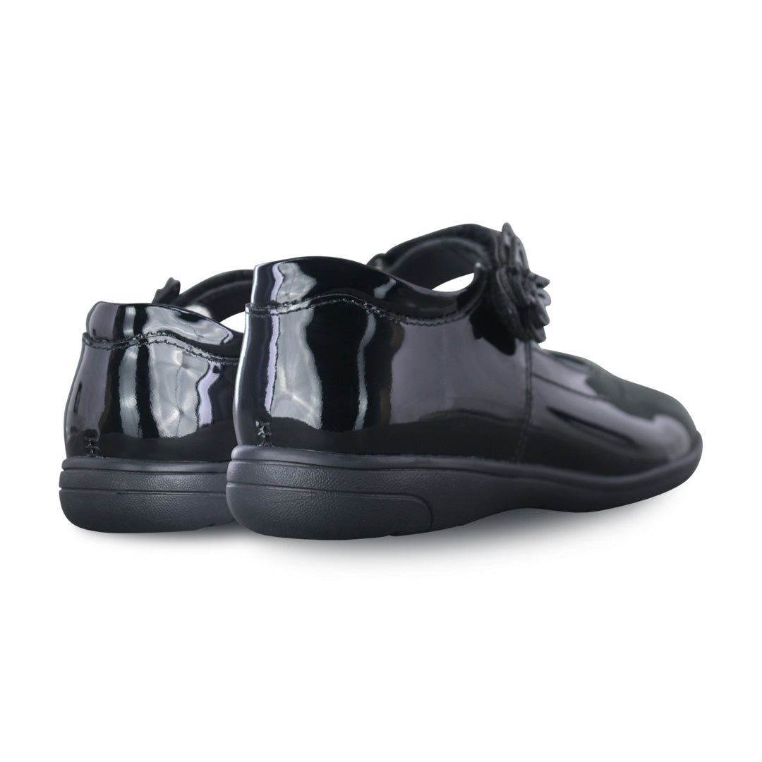Zapato Escolar Niña 9142 Charol Negro Velcro con Mariposa