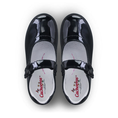 Zapato Escolar Niña 9142 Charol Negro Velcro con Mariposa