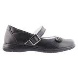 Zapato escolar niña 9241 piel negra con flor