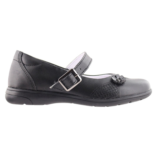 Zapato Escolar Niña 9241 Piel Negra con Flor