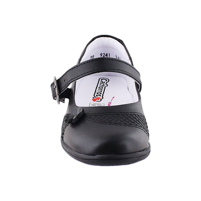 Zapato Escolar Niña 9241 Piel Negra con Flor