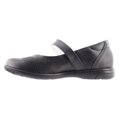 Zapato Escolar Niña 9241 Piel Negra con Flor