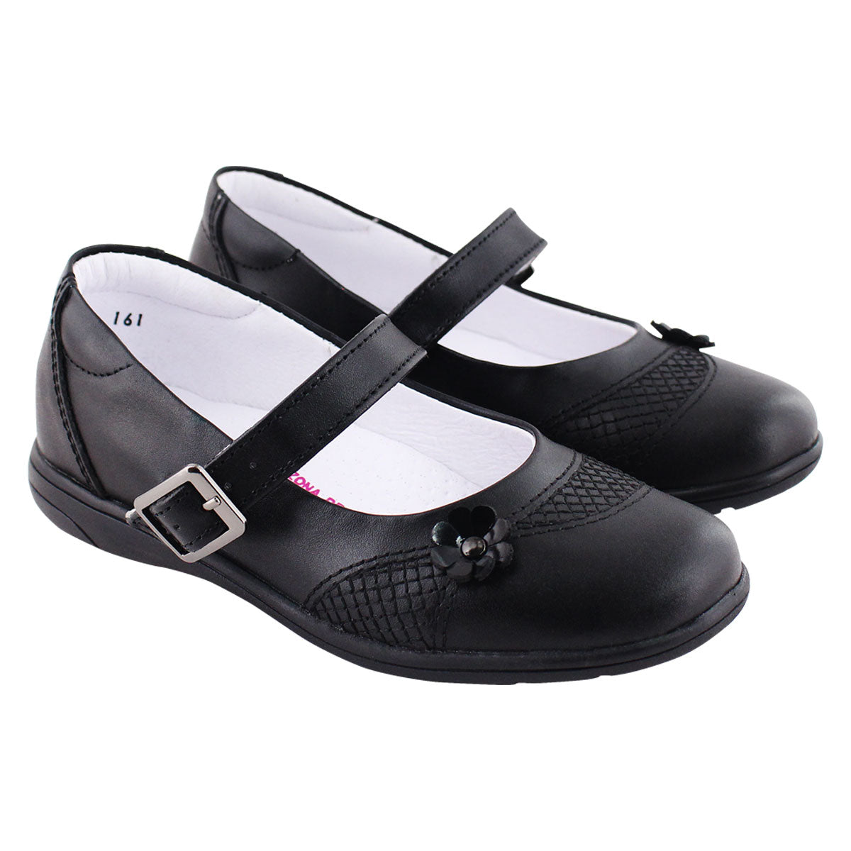 Zapato Escolar Niña 9241 Piel Negra con Flor