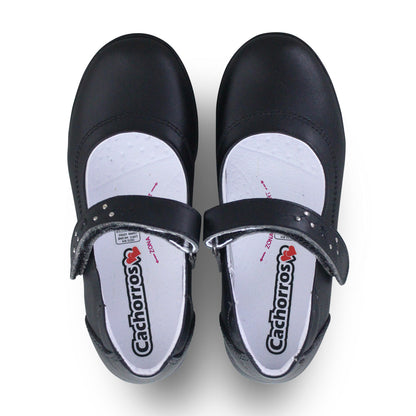 Calzado Escolar Niña 9254 Piel Negro con Velcro