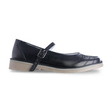Zapato escolar niña 9346 piel negro con suela goma y hebilla