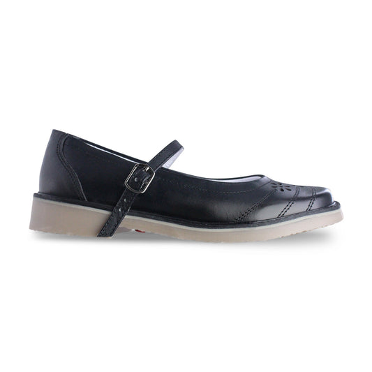 Zapato Escolar Niña 9346 Piel Negro con Suela Goma y Hebilla