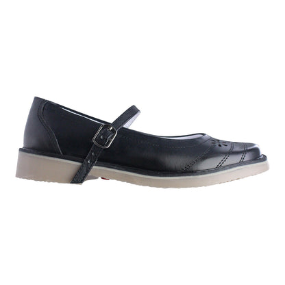 Zapato Escolar Niña 9346 Piel Negro con Suela Goma y Hebilla