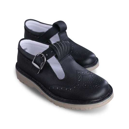 Zapato Escolar Niña 9533 Piel Negro Hebilla suela Goma