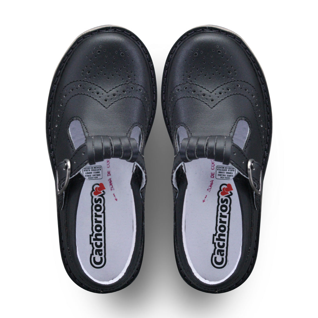Zapato Escolar Niña 9533 Piel Negro Hebilla suela Goma