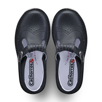 Zapato Escolar Niña 9533 Piel Negro Hebilla suela Goma
