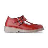 Zapato escolar niña 9553 piel rojo doble hebilla