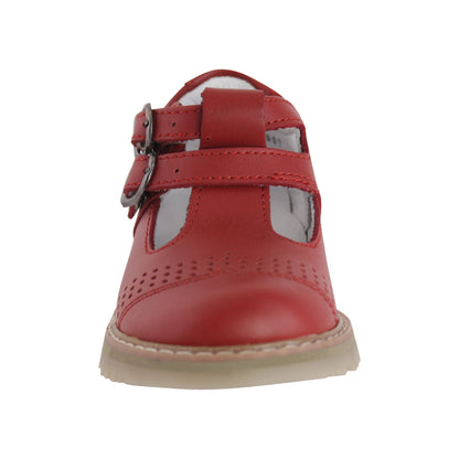 Zapato Escolar Niña 9553 Piel Rojo Doble Hebilla