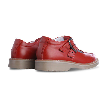 Zapato Escolar Niña 9553 Piel Rojo Doble Hebilla