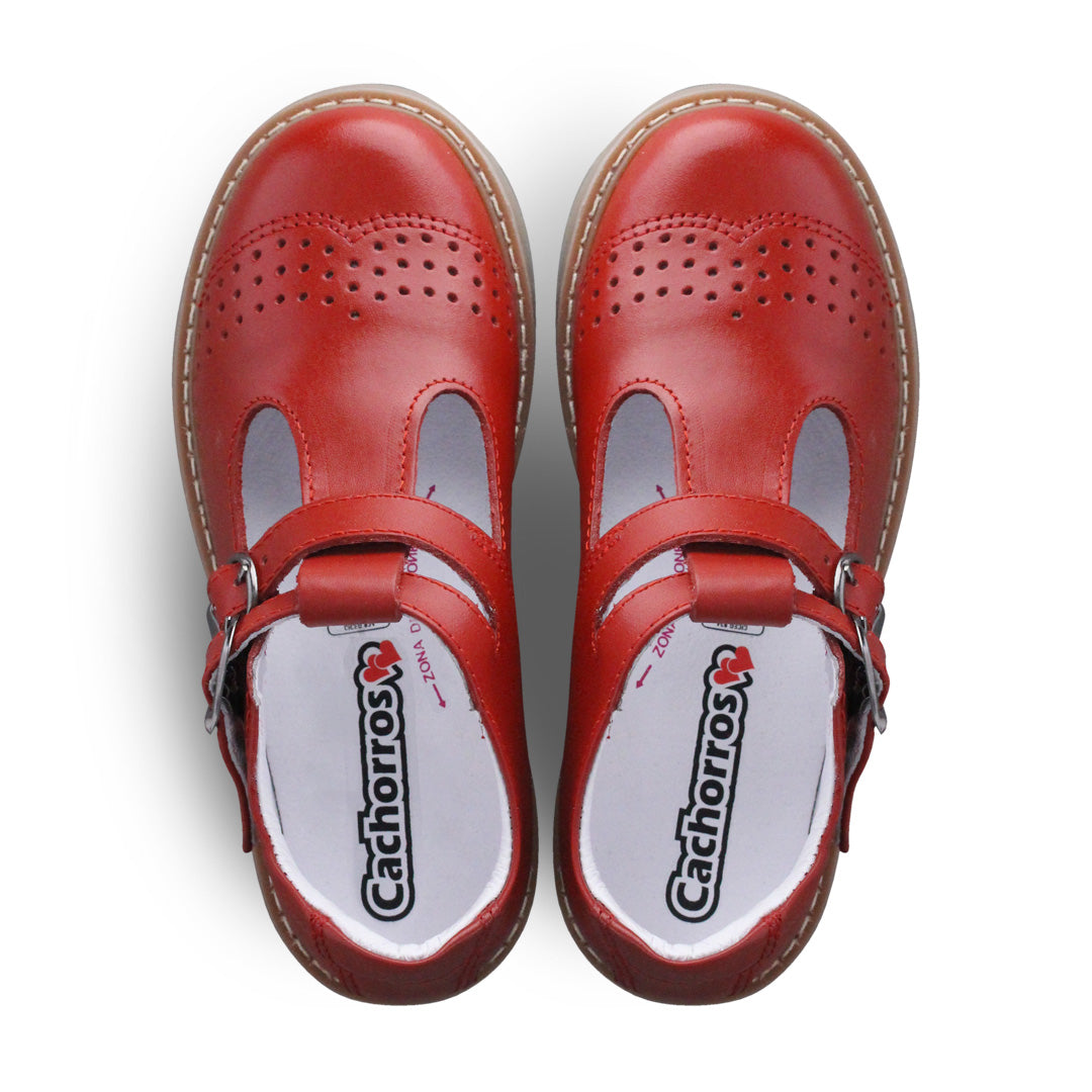 Zapato Escolar Niña 9553 Piel Rojo Doble Hebilla