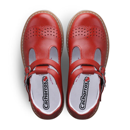 Zapato Escolar Niña 9553 Piel Rojo Doble Hebilla