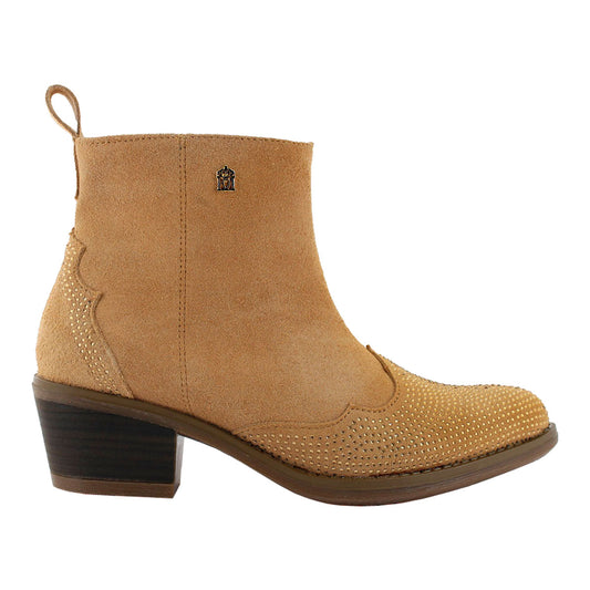 Bota Vaquera Mujer 96050 Gamuza Arena Brillos