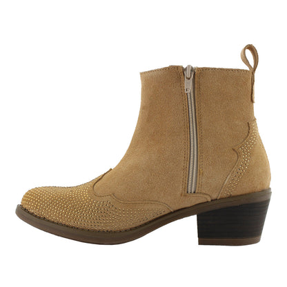 Botín Vaquero Mujer 96050 Gamuza Arena Brillos
