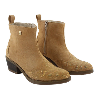 Botín Vaquero Mujer 96050 Gamuza Arena Brillos