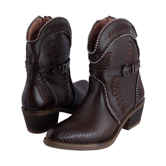 Botín Vaquero Mujer 96150 Davina Piel Café