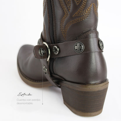Bota Vaquera Mediana Mujer 96390 Piel Davina Café Oscuro