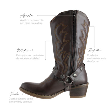 Bota Vaquera Mediana Mujer 96390 Piel Davina Café Oscuro