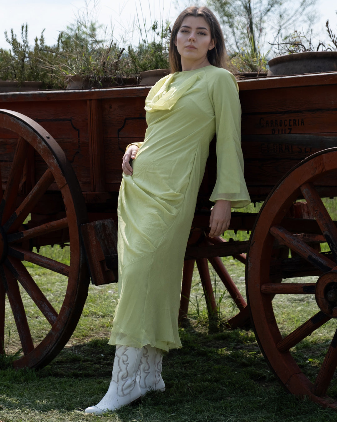 Bota Vaquera Mediana Mujer 96393 Davina Piel Marfil